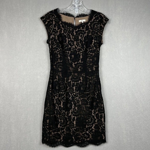 Joie Black Lace Maribeth Mini Dress XS Cap Sleeve Scallop Hem - Picture 1 of 14